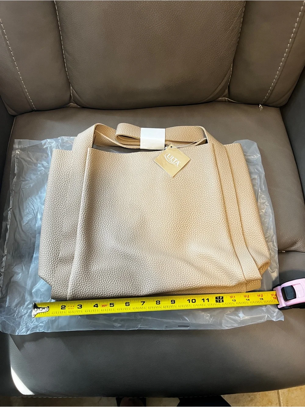 Ulta Beauty Beige Pebbled Shoulder Bag